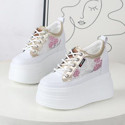 Μόδα 12CM Γνήσιο Δέρμα Casual Αναπνεύσιμα Βουλκανιζέ Πλατφόρμες με Χοντρή Σόλα Αθλητικά Άνοιξη Λευκό Καλοκαίρι Μόδα Φθινόπωρο Παπούτσια Πλατφόρμας