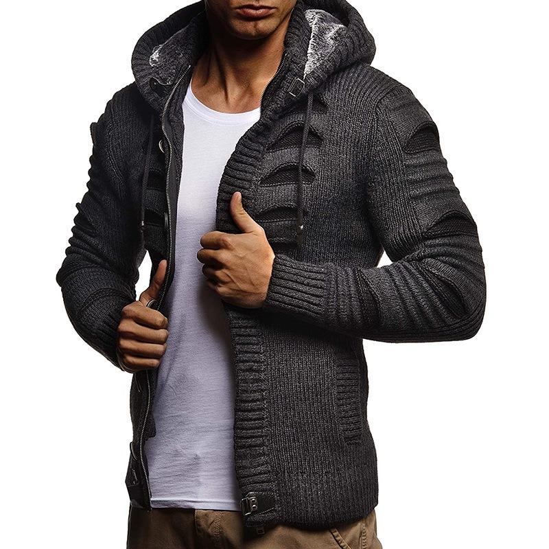 2025 Winter Sweater Cardigan Men's Hooded Knitted Cardigan Jacket