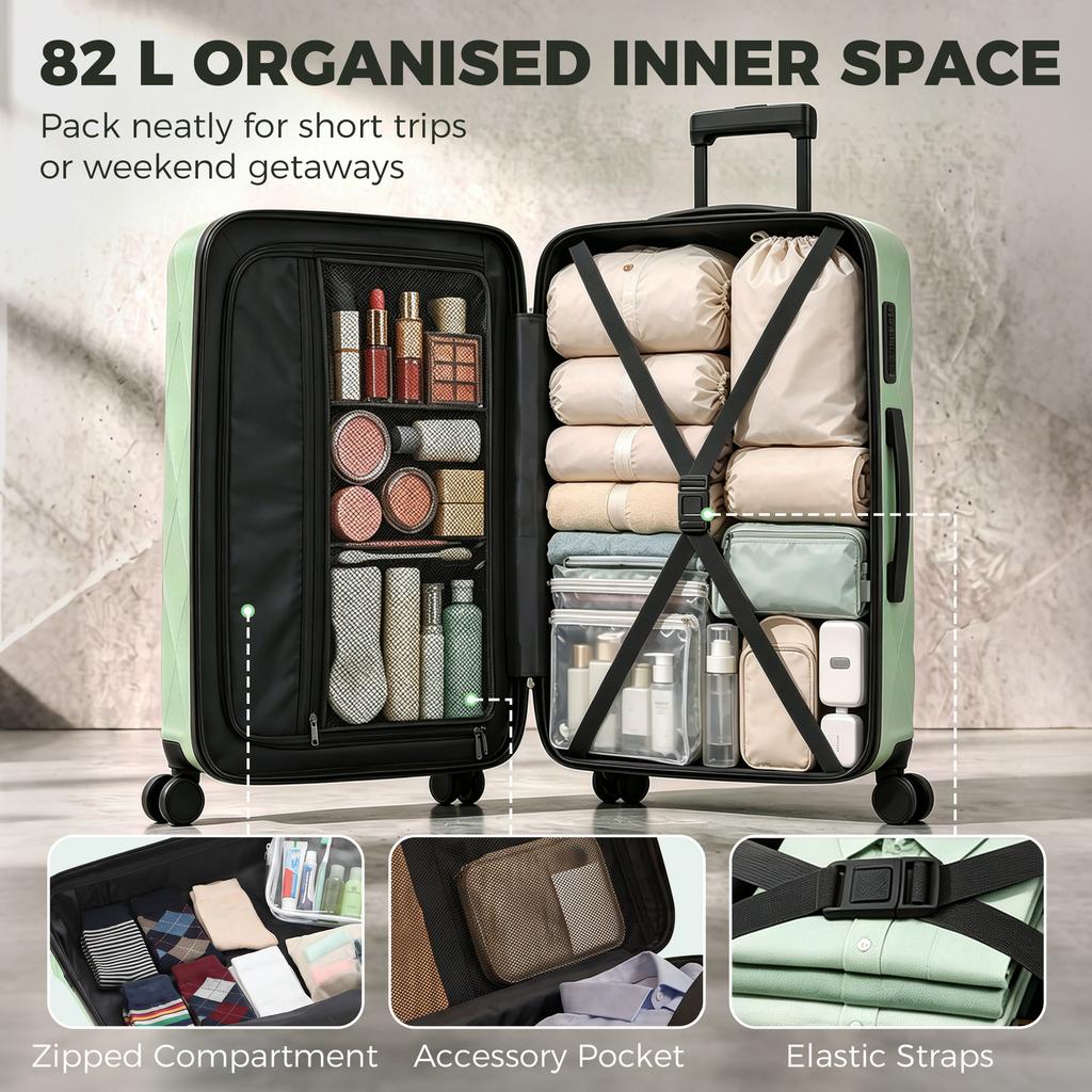 30Inch 77cm 98L Suitcase, ABS Hard Shell Checked Luggage, Green