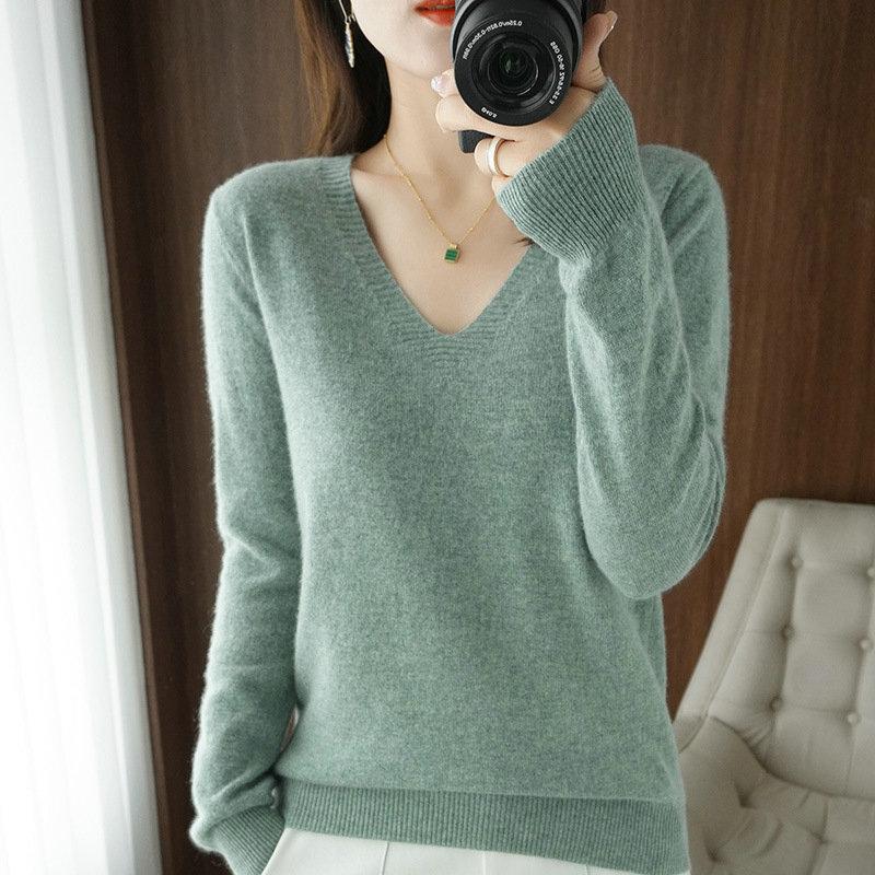 Winter V-neck Sweater Knitted Bottoming Shirt Women's Loose Fashionable Sweater Autumn Shirt
