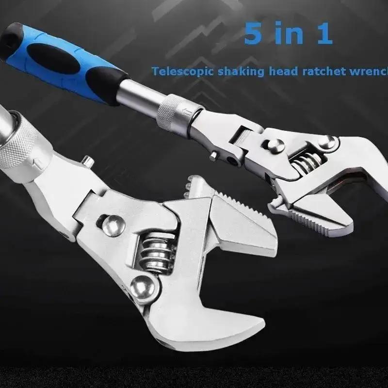 New 2025 Multifunction 5 In1 Torque 180 Degree Wrench 10 Inch Ratchet Folding Spanner Household Maintenance Manual Tool