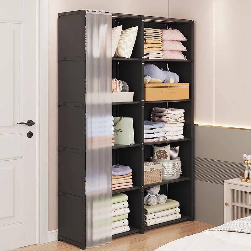 Dustproof Wardrobe Multipurpose Storage Rack Multi-layer Bookshelf with Curtains High Capacity Simple Assembly Storage Shelves