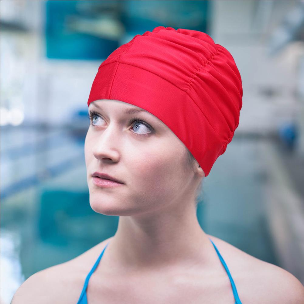 Swim Cap for Women Solid Color Adult Swimming Caps High Elasticity Swimming Hats Polyester for Long Hair Weaves Extensions Curls