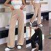 Womens High-Waisted Straight Leg Cropped Pants With Color-Block Stitching Casual Knit Trousers