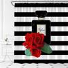 Pink Perfume High Heel Shower Curtain Set Black White Stripes Fashion Girl Woman Bathroom Decor Polyester Bathtub Curtains Hooks