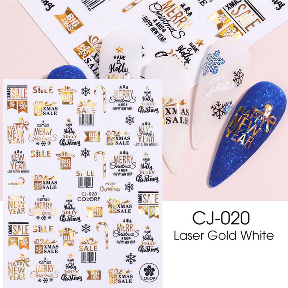 Polish New Year Xmas Winter Design Holographics 3D Glitter Gold White Nail Stickers