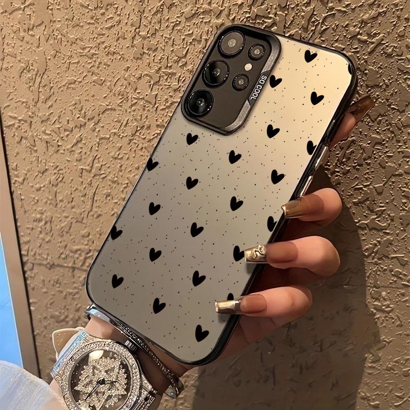 Black Love Heart Hard Case For Samsung Galaxy S26 Ultra S25 FE S24 Plus A57 A37 A17 A16 A06 A07 A56 A36 A26 A15 A35 A54 5G Cover