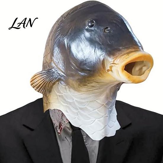 Realistische Hering Halloween Maske Lustige Fischkopf Maske, Latex Karpfen Cosplay Requisite, Tier Einzigartiges Scherzgeschenk für Erwachsene Party Scherz, Süßes oder Saures