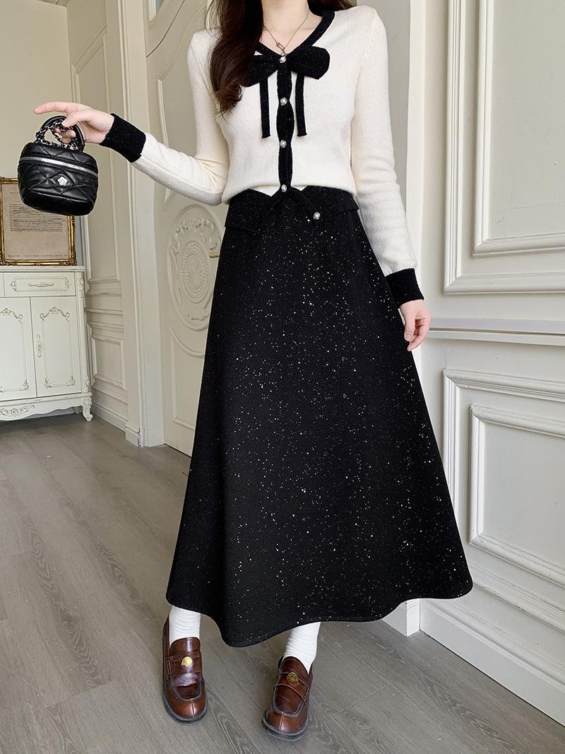 

Versatile Plus Size High-Waisted Sequin A-Line Skirt for Women 2XL чорний