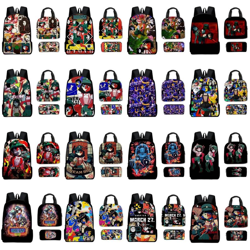 Dream Ena Bbq Pattern Childrens Backpack Lunch Bag Pen Case Set Schoolbag Gift