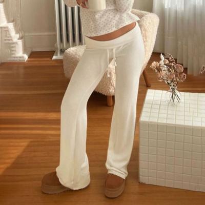 Pantalones deportivos de cintura baja con realce de glúteos para mujer, de otoño e invierno, con cordón y cintura elástica, de color liso, para yoga, con forro de felpa y pierna ancha.