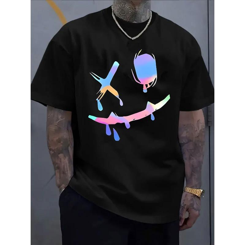 

Men s Short-sleeved T-shirt, Love Letter Print, Comfortable and Casual, Elastic Neckline, Suitable for Men s Outdoor Activities 4XL