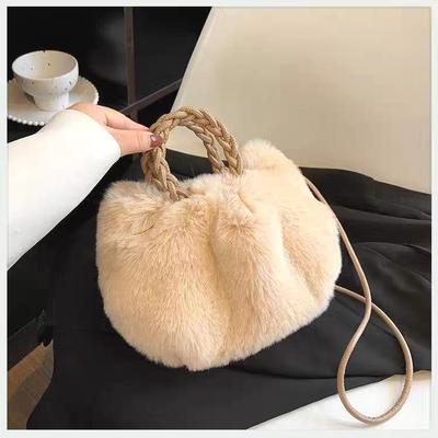 Damen Modische Vielseitige Kürbis-Handtasche & Umhängetasche aus Kunstkaninchenfell