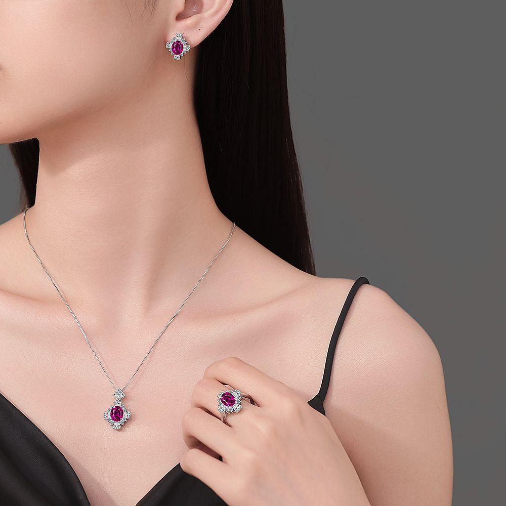 925 Sterling Silver Jewelry Set Purple Zircon Women Necklace Earrings Ring Birthday Party Wedding Jewelry Set Gift