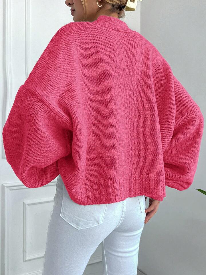 Knitted Cardigan Women's Loose V-neck Lantern Sleeve Sweater