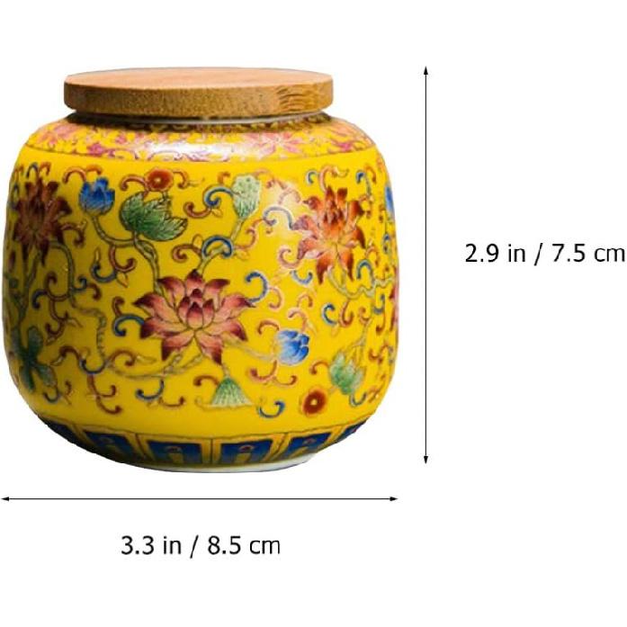 Ceramic Tea Canister with Airtight Wood Lid Vintage Chinese Style Tea Storage Jars Traditional Tea Tins Cans Tea 230ML for Kitchen Spice Tea Coffee