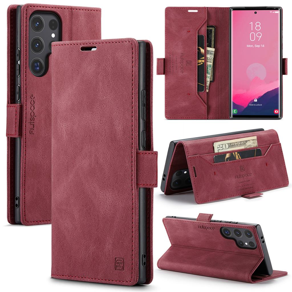 Premium Vintage Leather Wallet Case for Samsung Galaxy S24 Ultra - Flip Cover with Card Slots, Shockproof Retro Style (4 Colors)