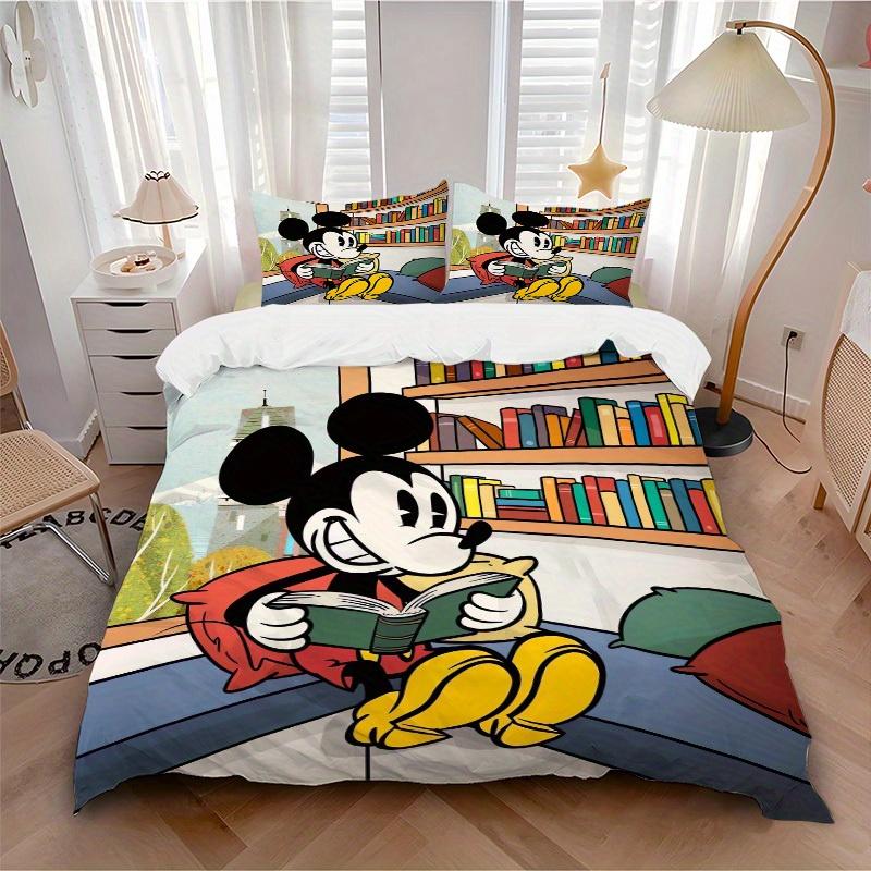 

3pcs set Mickey Mouse, Library, Reading Bedding Set with Duvet Cover+Pillowcases, All-Season Polyester, Zipper Closure56 135x200cm