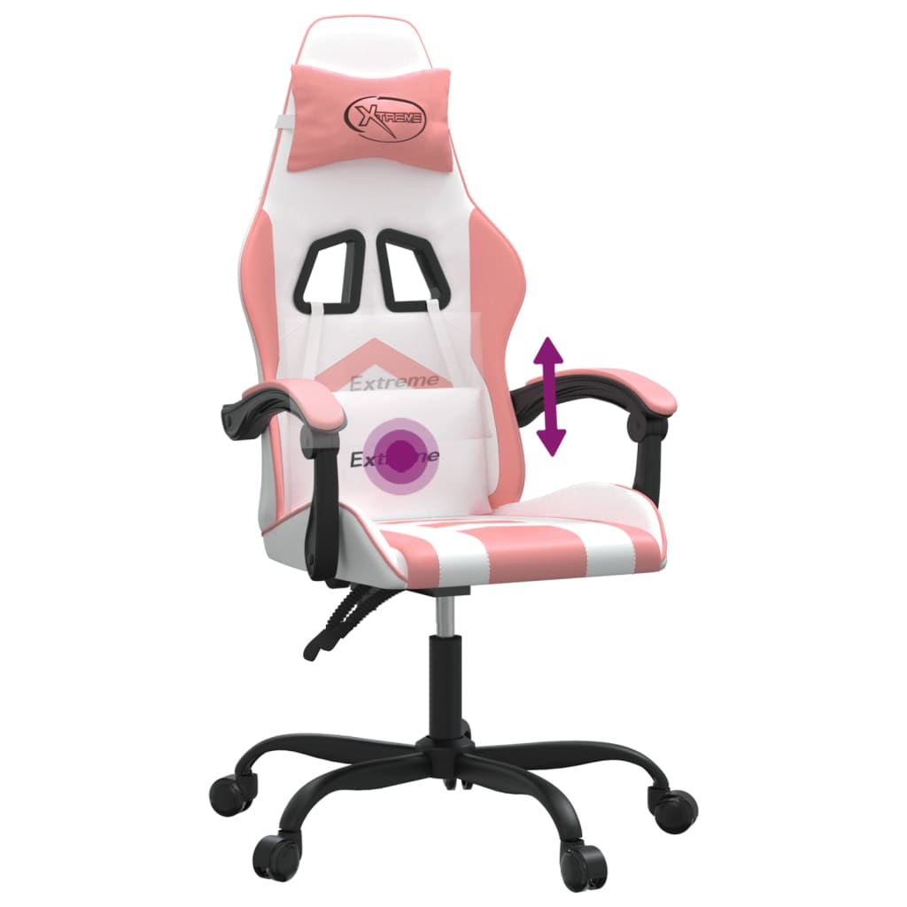 Gaming Chair Swivel White and Pink Artificial Leather