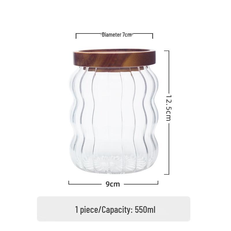 Acacia Wood Press-Type Borosilicate Glass Sealed Storage Jar 550ml