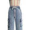 2026 Frühling/Sommer Neuer Trend Elastischer Bund Kordelzug Cargohosen Lässige Weitbeinige Jeans für Damen