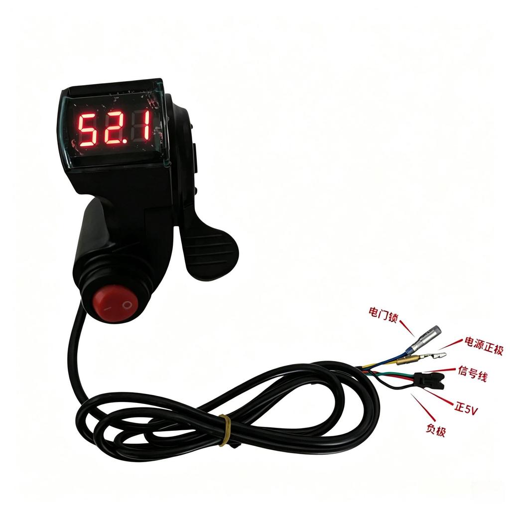 Electric Vehicle Throttle Grip with Red Screen Voltage Display and Speed Adjustment
