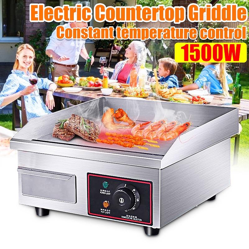 1500W Stainless Steel Countertop Griddle Flat Top Commercial Restaurant Grill Electric Heating Griddle