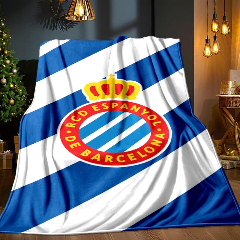 Real Sociedad Logo Ontwerp Deken Outdoor Flanellen Deken voor Kamperen, Wandelen, Tuinfeesten, Picknick Benodigdheden, cadeau voor familie en vrienden