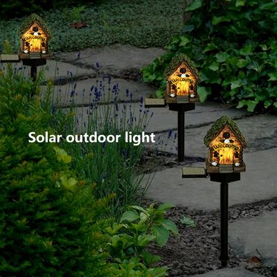 1PC/2PCS/4PCS Solar Resin House Light Arden Solar Lamp Outdoor Decor LED Light Waterproof Small House Floor Plug Lamp
