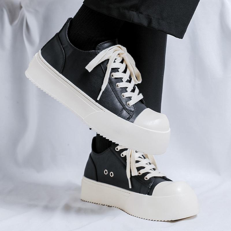 2025 British Style Leather Men's Casual Shoes Luxury Brand Vulcanize Shoes High Quality Thick Bottom Comfy Man Skateboard Shoes