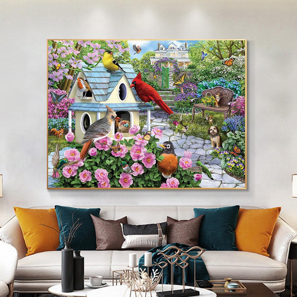 Landscape Diamond Painting Bird House Embroidery Flower Picture Rhinestones Full Square Round Mosaic Decor For Home