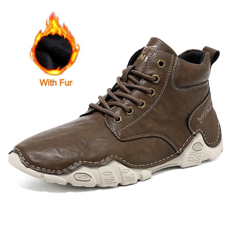 

Fashion 2024New Handmade Flat Designer Antiskid Walking Shoes Casual Leather Comfort Round Toe High Top Ankle Boots Trendy Outdoor Shoes 46