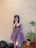 Korean Rainbow Plaid Suspender Dress - Women's Summer Sweet Loose Fit