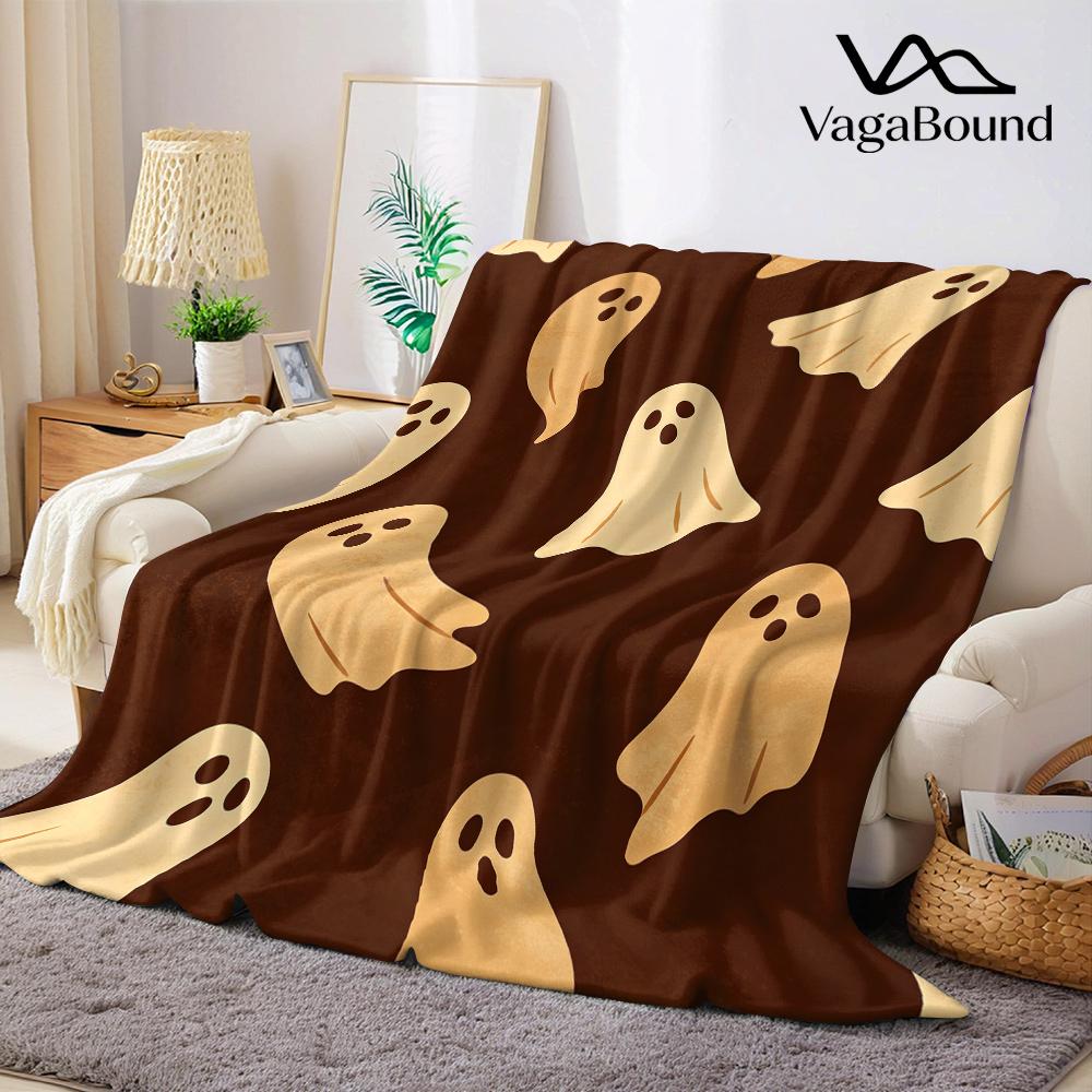 Vintage Ghosts Pumpkins Flannel Blanket Warm Soft Halloween Christmas All-Season Couch Decorative Cozy Warm Gift