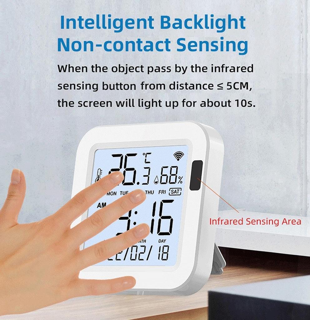 Tuya Smart Wifi Temperature and Humidity Sensor With Large Screen&Backlight Digital LCD Thermometer Hygrometer Work Alexa Google