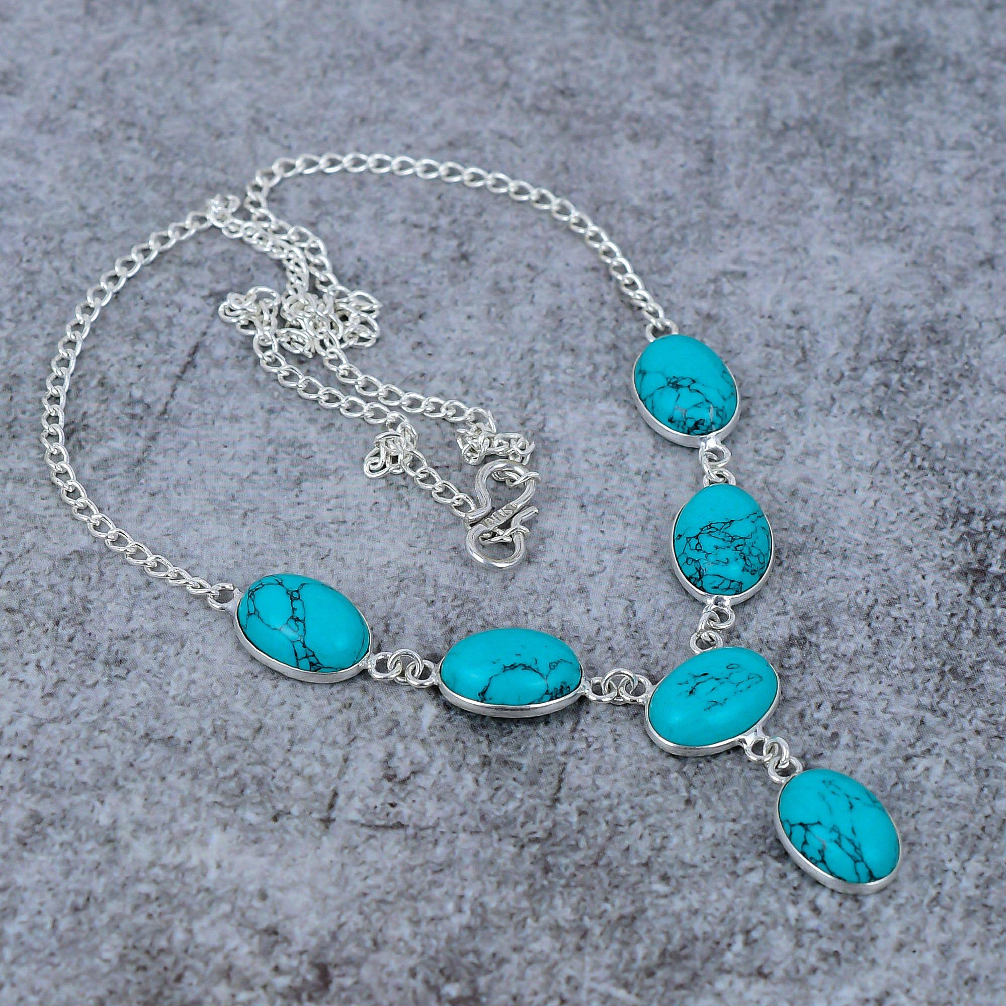 

Santa Rosa Turquoise Gemstone 925 Sterling Silver Jewelry Necklace 18 M-398