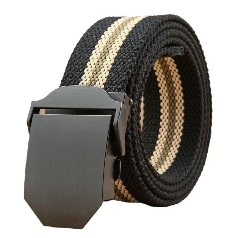 Men's Canvas Belt with Automatic Smooth Buckle - Casual Korean Style for Workwear, Students, and Outdoor Activities