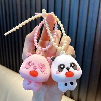 Creative Cartoon Panda Keychain Pendant - Cute Tongue-Out Squeeze Toy Ornament