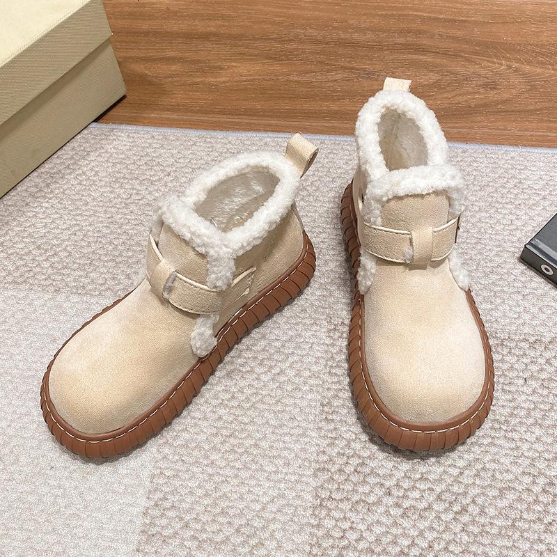 

2026 Winter New Snow Boots Women s Shoes Padded Warm Suede Ankle Boots Casual Belt Buckle Flat Thick Bottom Cotton Shoes Female 35