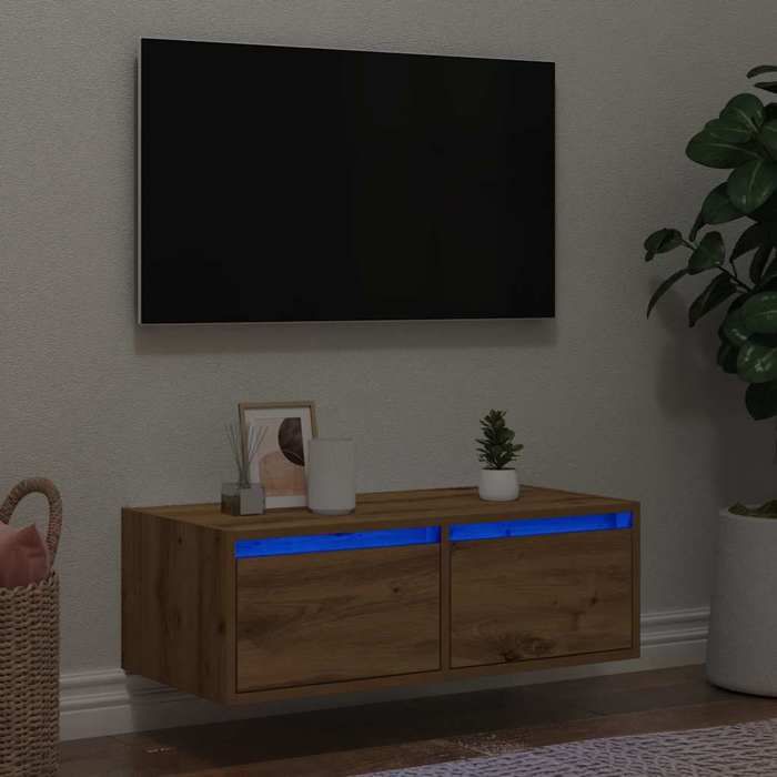 VidaXL Meuble TV avec lumières LED chêne artisanal 75x35,5x25 cm, meuble hifi, centre de divertissement, armoire TV, meuble 860237