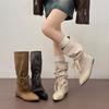 Thick leg pleated design cowboy boots knight boots stacked retro boots boots big tube circumference niche western feeling pointed head