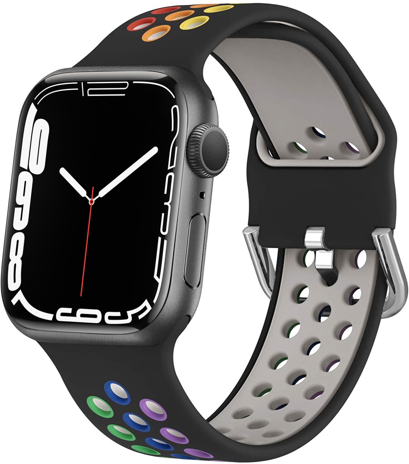 

Спортивный дышащий мягкий силиконовый ремешок для Apple Watch, регулируемый аксессуар для iwatch Series 7, 6 SE, 5, 4, 3, 2, 1, 44 мм, 45 мм, 42 мм, 38 мм, 40 мм, 41 мм 42mm 44mm 45mm