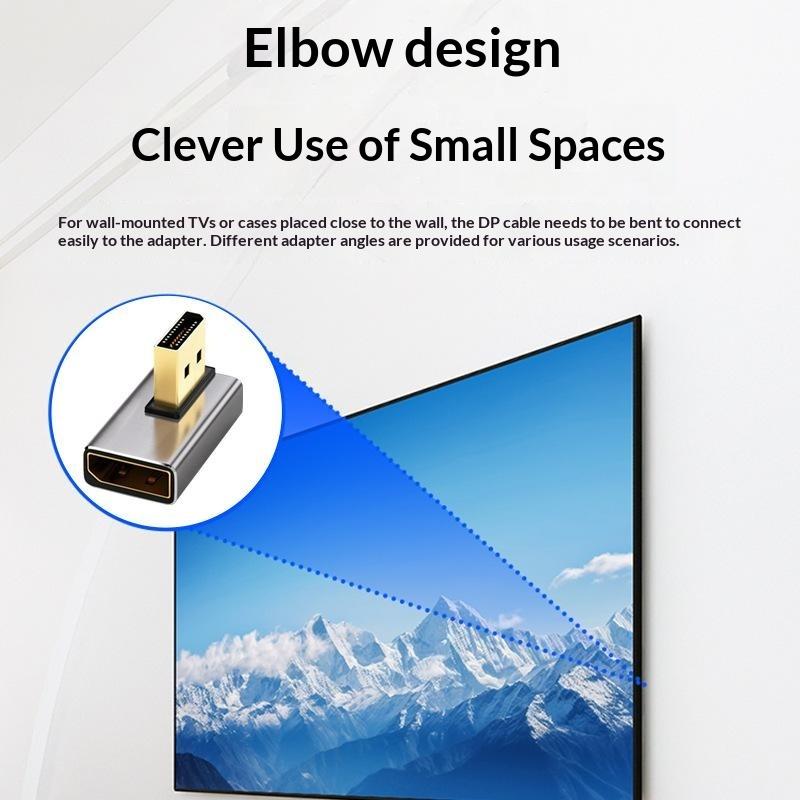 Right Angle DP 1.4 Adapter DisplayPort Male to Female 90 Degree Connector for Home Office PC Laptop Monitor Connection