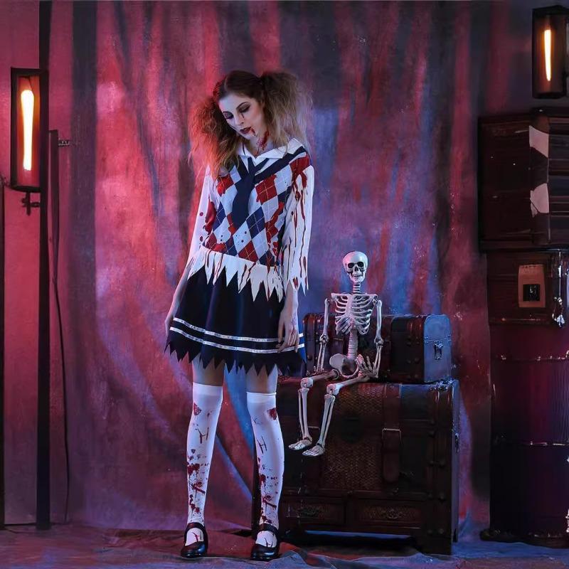 

Хэллоуин, Костюм для взрослых Триллер Вампир Ведьма Платье студента в крови, Свадебное платье, Костюм для выступления XL