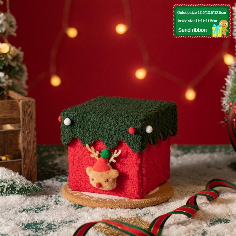 Christmas Gift Box Reindeer Xmas Tree Felt Box with Ribbon Multifunctional Plush Candy Treat Box for Small Gifts Snacks Christma