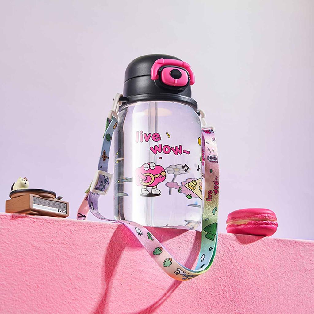 Student Cute Straw Cup, Gender-Neutral Portable Plastic Water Bottle with - Design, Convenient Summer Drinking Cup