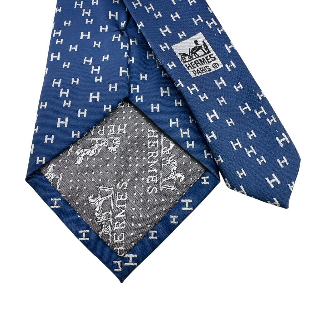 HERMES Business commute H All-over pattern silk tie Navy silk Used