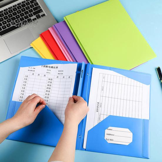 Efficient Organizational Solutions 1/6Pcs File Folder with Prongs Dual Pocket Design Plastic Folders Business Card Holder Letter Size Organizer