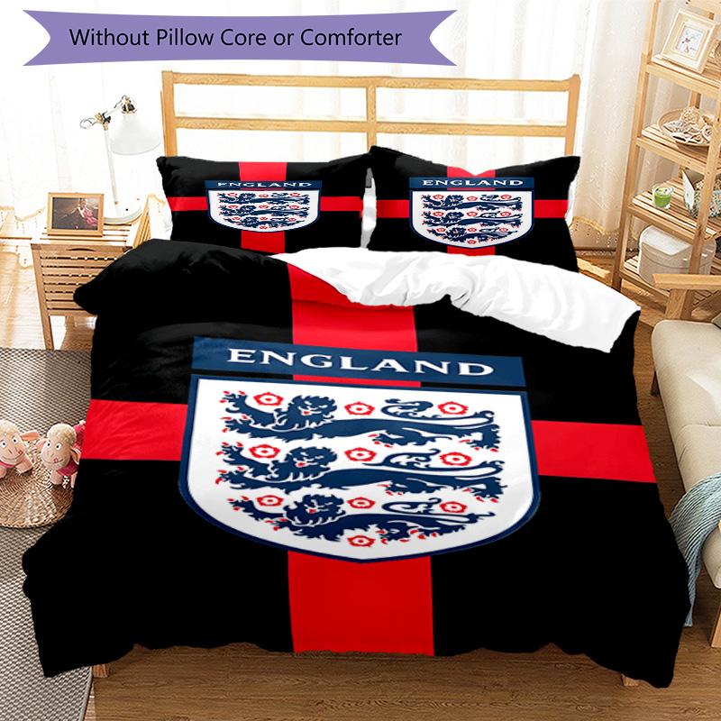 Set Copripiumino con Stampa Stemma Calcio Inghilterra – include 1 copripiumino e 2 federe coordinate Arredo Camera da Letto Regali di Natale