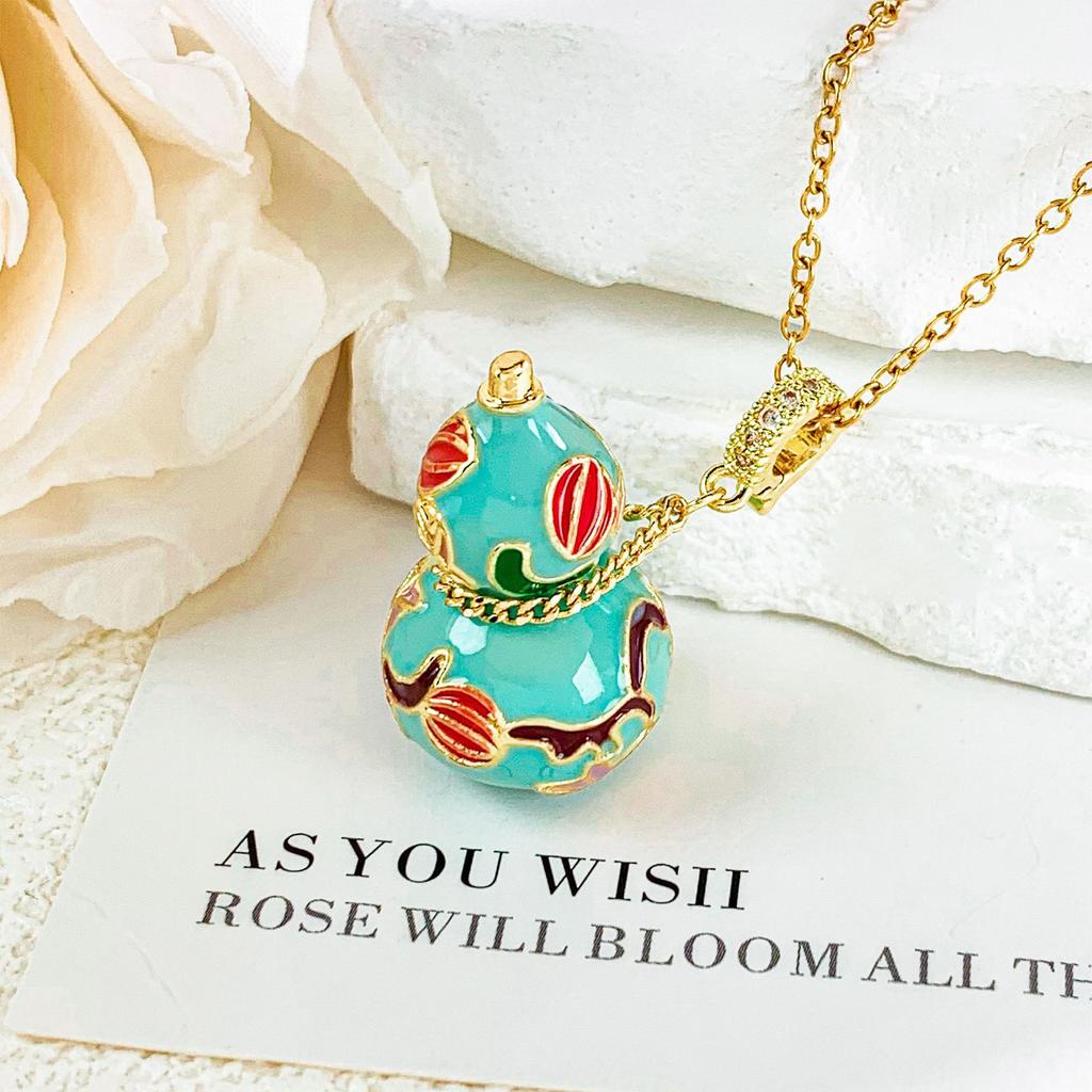 Necklace New Chinese-style Colored Drip Enamel Ruyi Gourd Necklace Fashion Exquisite Retro Non-fading Necklace Accessories